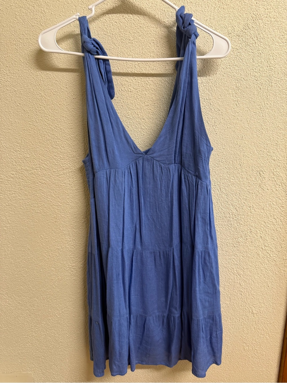 Knot Strap Blue V-Neck Tiered Sundress